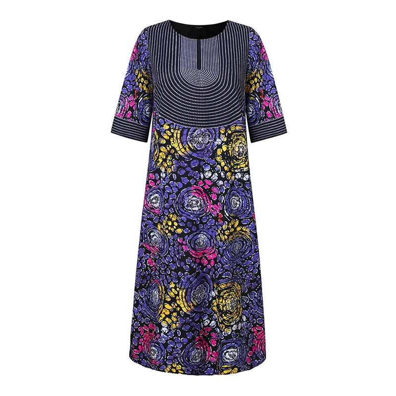 (image for) VONDA Womens Elegant Half Sleeve Noble Crew Neck Printed Maxi Dresses (Plus Size)