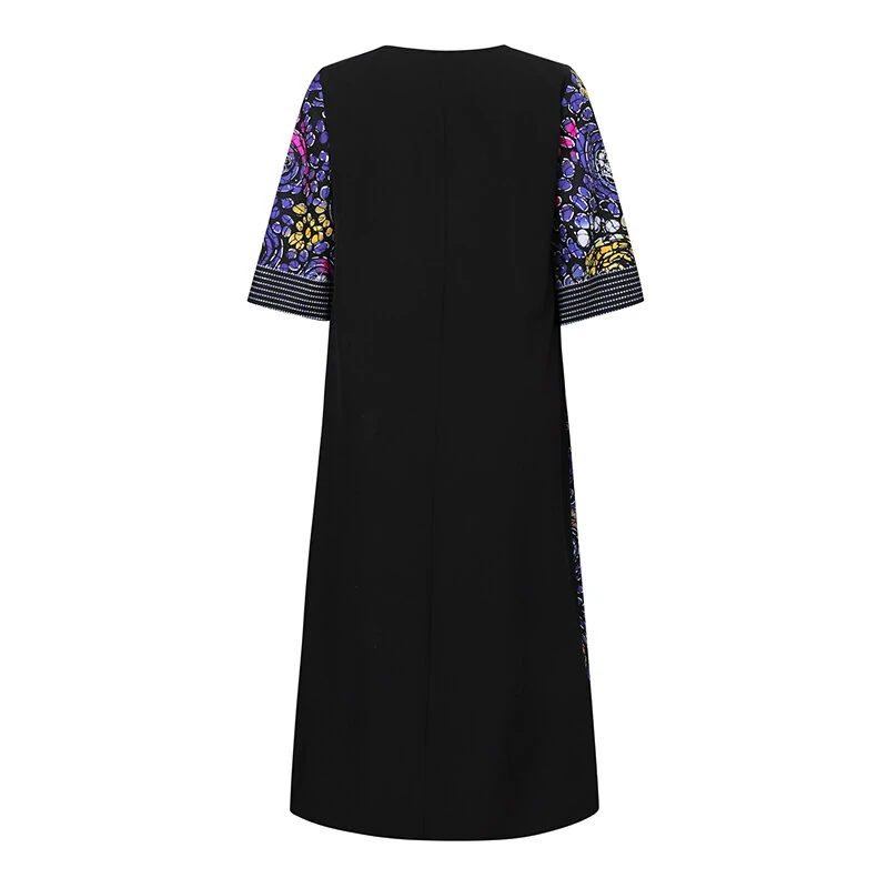 (image for) VONDA Womens Elegant Half Sleeve Noble Crew Neck Printed Maxi Dresses (Plus Size)