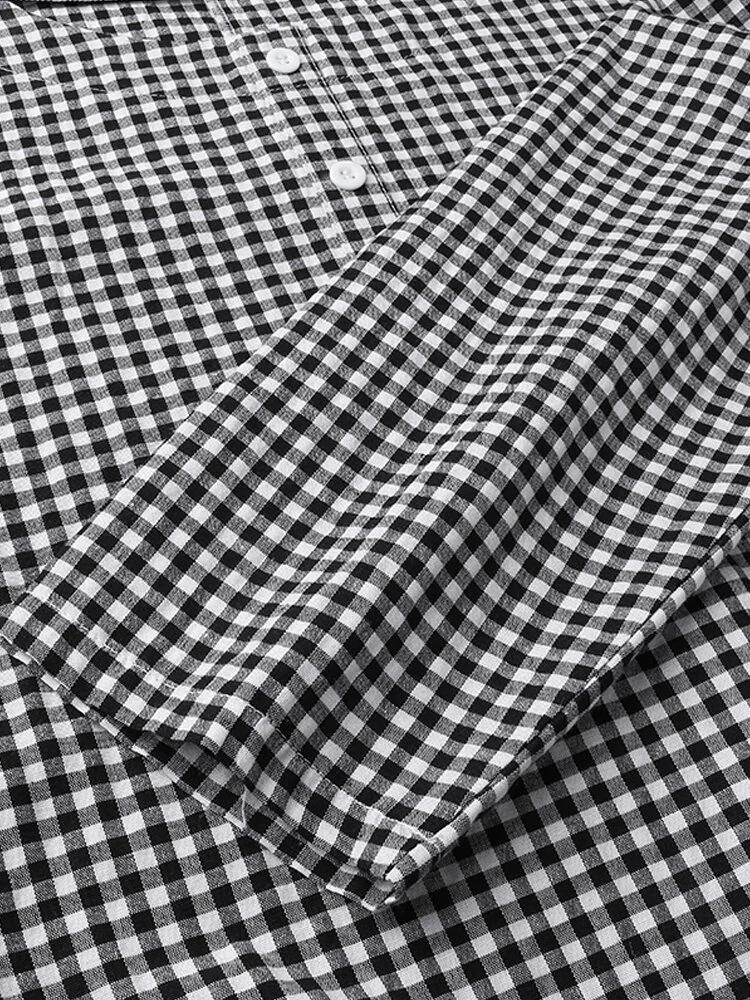(image for) Women Casual Plaid Half Button Front Long Sleeve Maxi Dresses