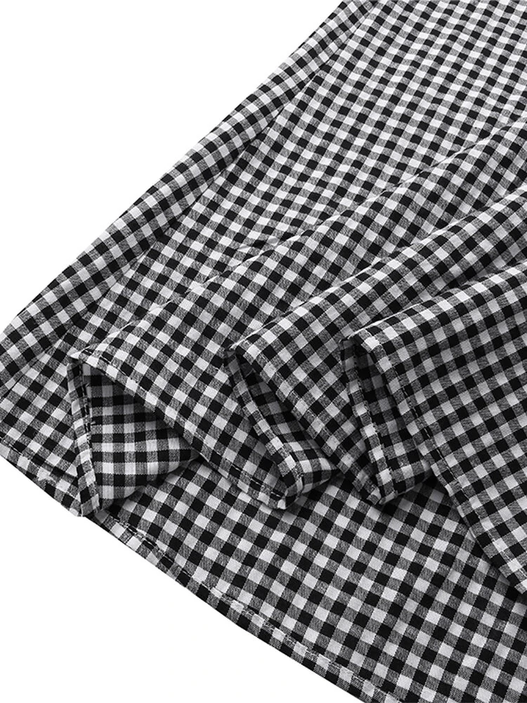 (image for) Women Casual Plaid Half Button Front Long Sleeve Maxi Dresses