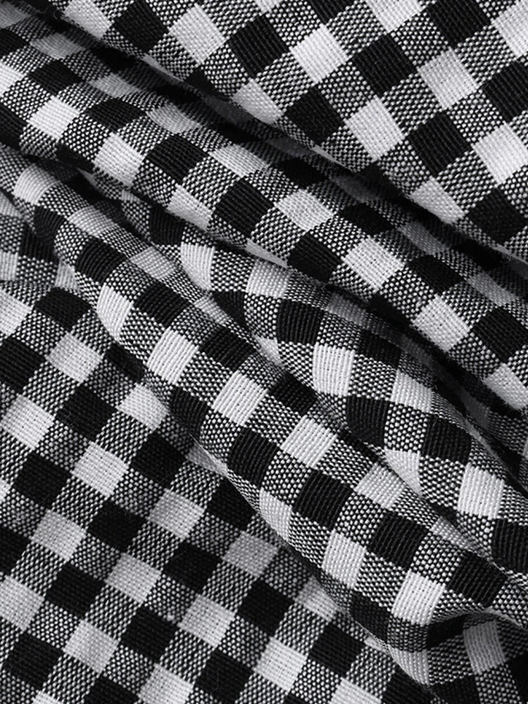 (image for) Women Casual Plaid Half Button Front Long Sleeve Maxi Dresses