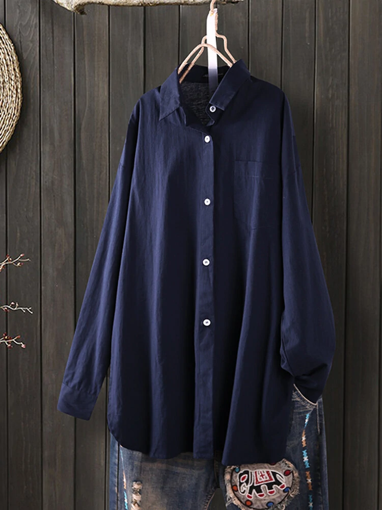 (image for) Women Daily Casual Cotton Irregular Hem Commute Loose Shirts