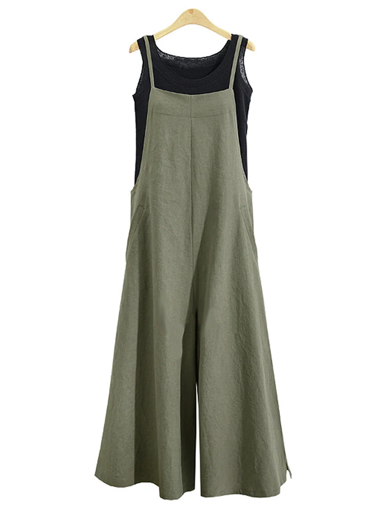 (image for) ZANZEA Plus Size Women Overalls Bib Pants Loose Pockets Jumpsuit