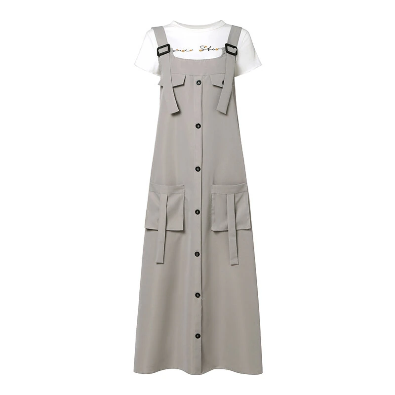 (image for) ZANZEA Women Maxi Dress Solid Color Wide Halter Dress Comftable Workwear Wide Straps Long Dress Plus Size