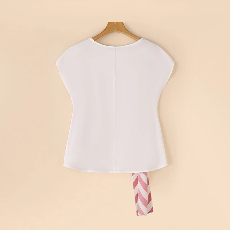 (image for) ZANZEA Women Striped Printed T-shirt Fashion Short Sleeve Tee Holiday Summer Holiday Belted Design Casual Simple Tops