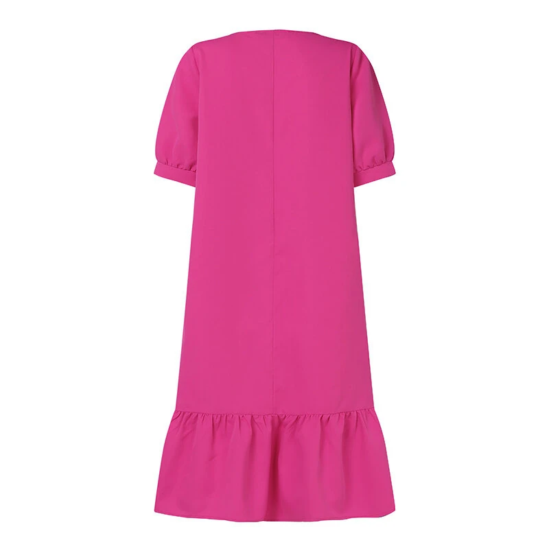 (image for) ZANZEA Women's Dresses Summer Vintage Casual Lantern Sleeve Ruffled Trim Square Neck Loose Solid Dress